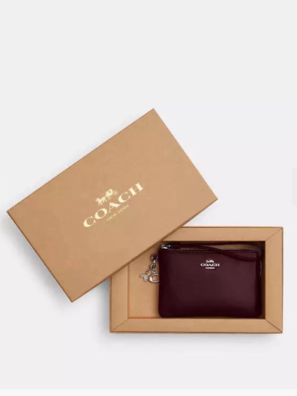 Coach Burgundy Wristlet with 2 Charms Box Set
